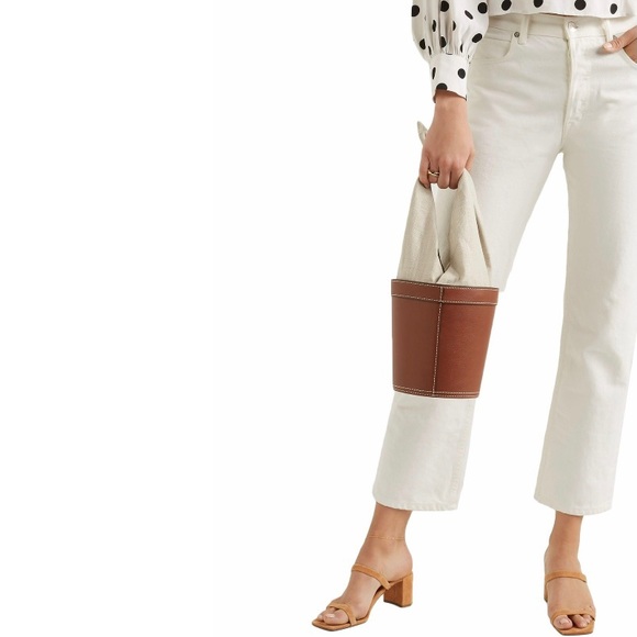 Staud Britt Linen & Leather Brown Bucket Bag - Picture 8 of 15